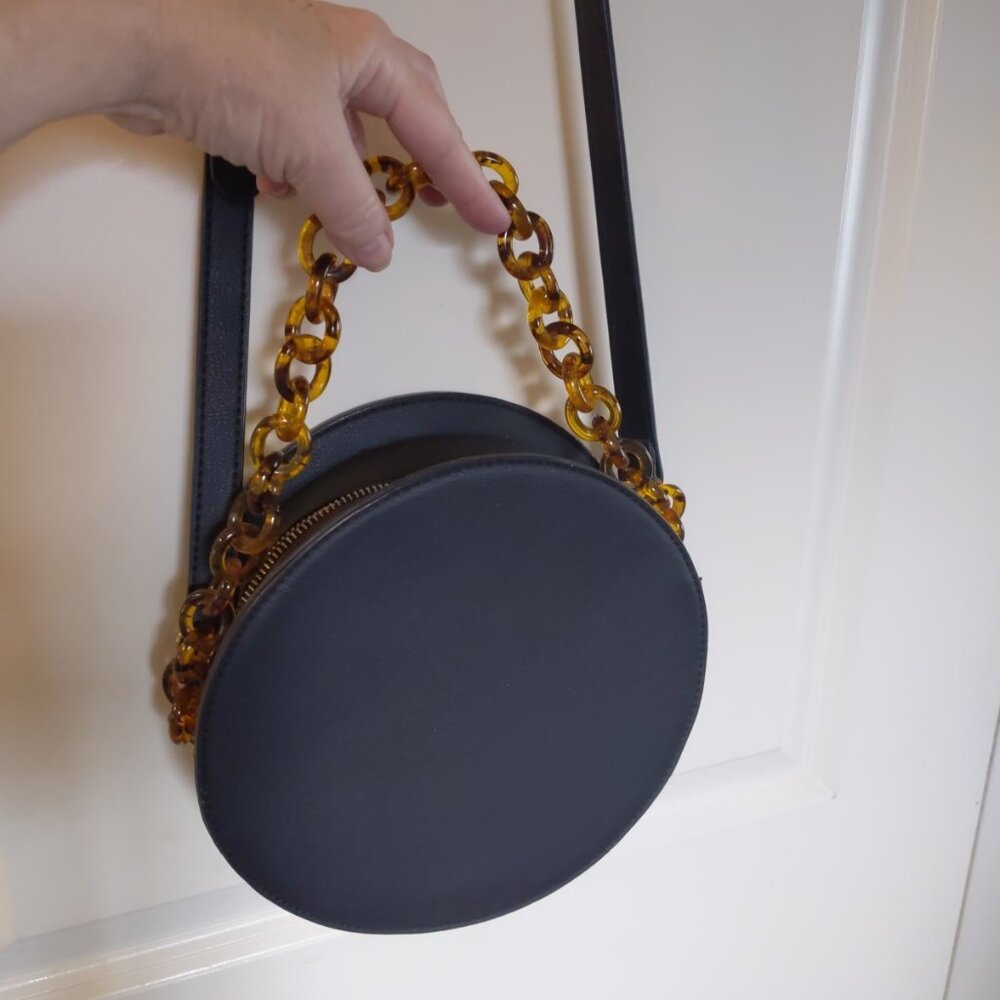 by Anthropologie Tortoise Shell Chained Circle Crossbody Bag Black Convertible